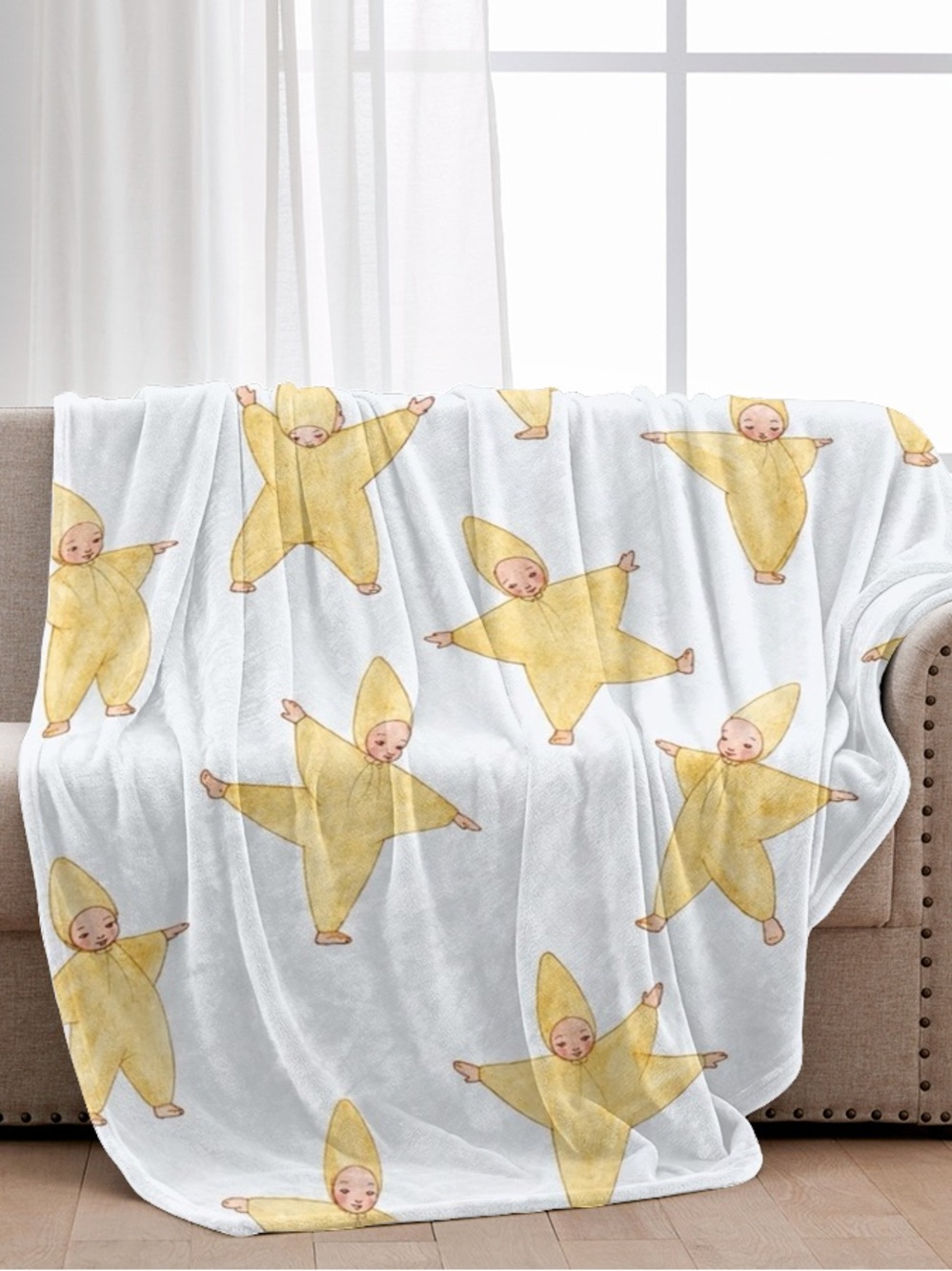 Plush Star Baby Print Throw Blanket - White and Yellow